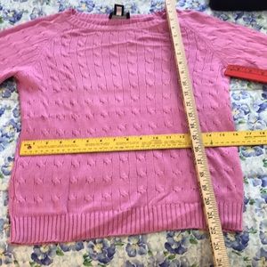 Ann Taylor M pink silk : cotton blend cable knit 3/4 length sleeve sweater